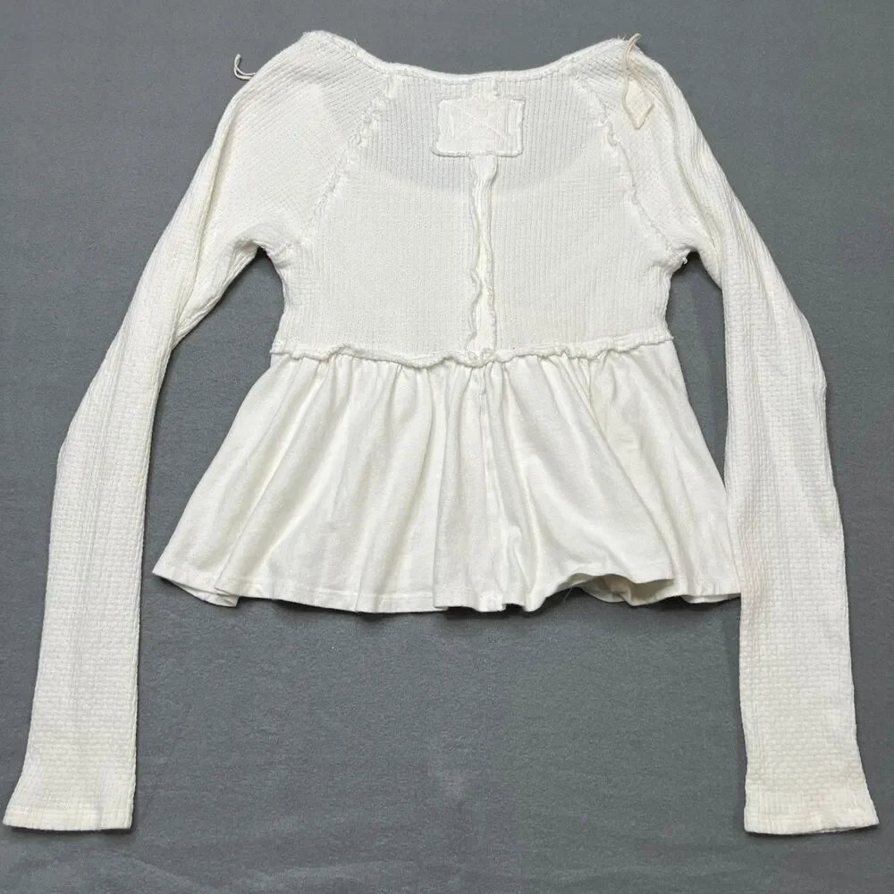 Free People We The Free Found Your Babydoll Top Women's S White Thermal Pullover
